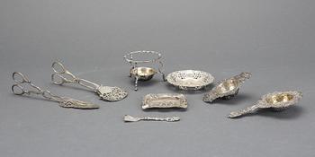 PARTI SILVER, 8 delar, bla Sverige, omkring 1900. Ca 510 gram.