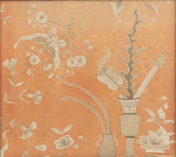 Two Chinese silk embroideries, late Qing dynasty / around 1900.