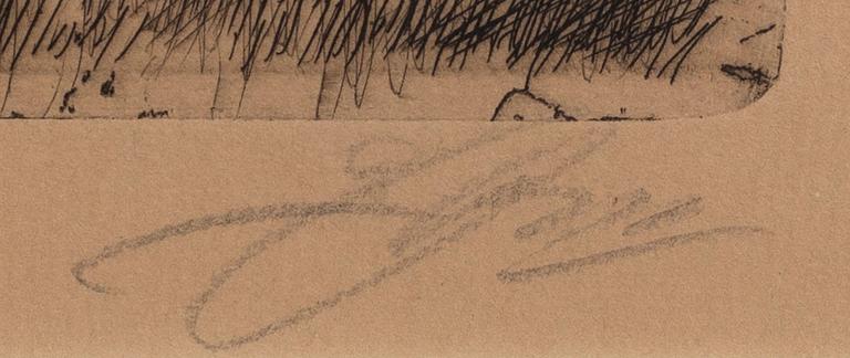 Anders Zorn, etsning, 1916, signerad.