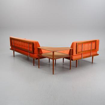 Peter Hvidt & Orla Mølgaard Nielsen, hörnsoffa med bord, 3 delar, "Minerva", France & Son, Danmark, 1950/60-tal.
