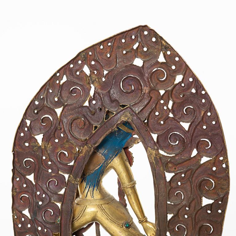 Dakini, förgylld kopparlegering. Sarvabuddhadakini, Tibet, 1800-tal.