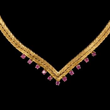 COLLIER, 18k guld med rosa stenar. Tot ca 33 gr.