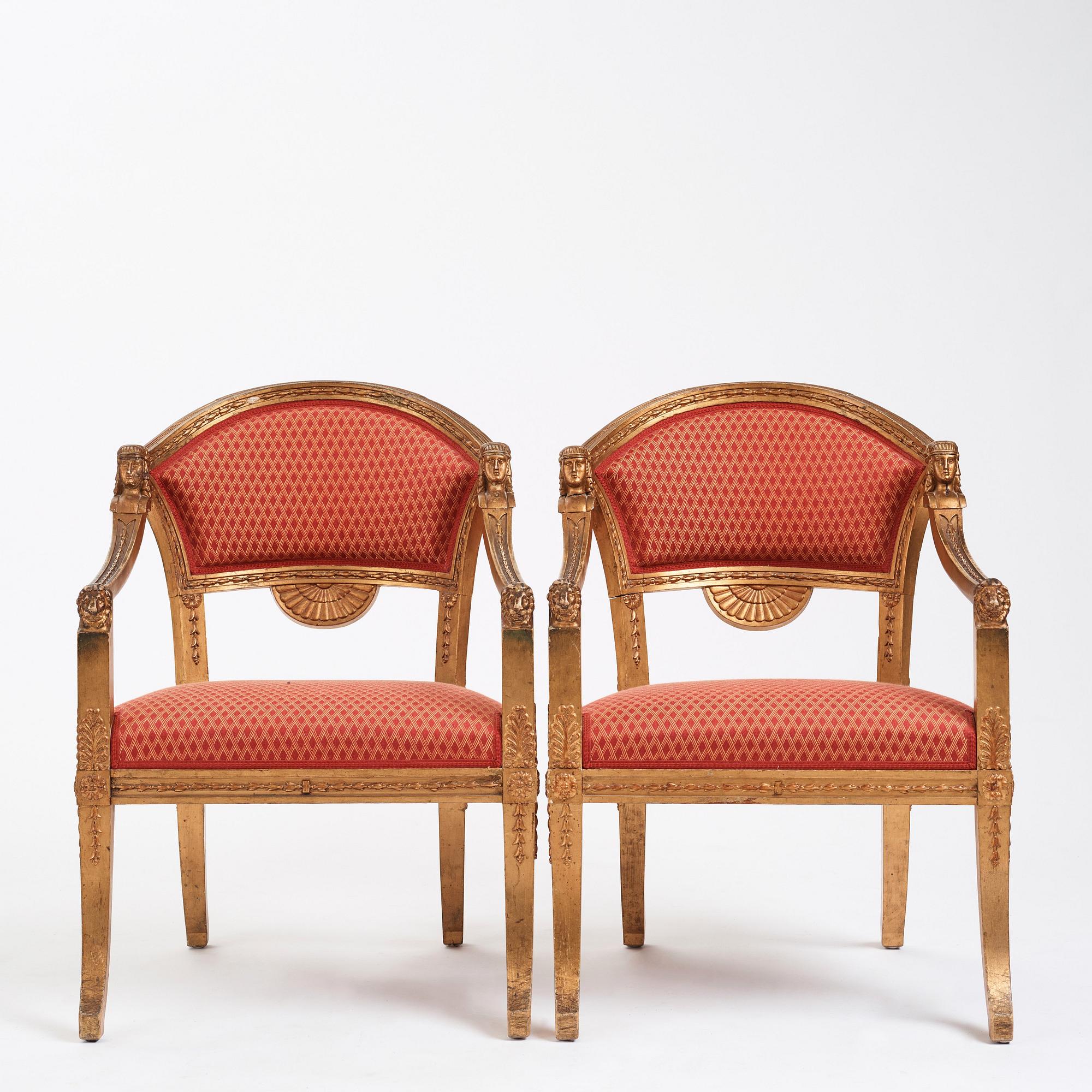 Karmstolar, ett par, Nils Christian Saltons art (mästare i Stockholm 1817-29), 1800-tal.