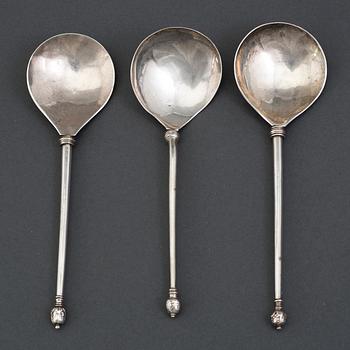 Three Dutch 17th and 18th century silver spoons, unidentified marks.