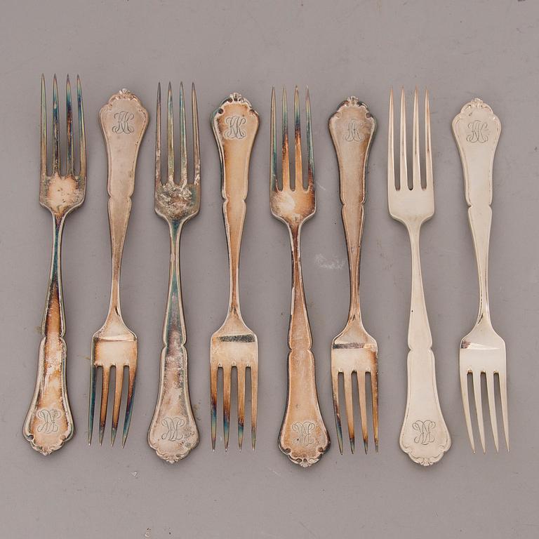 An 58-piece Finnish Chippendale silver cutlery set, Kultateollisuus Oy, Turku and Kultakeskus, Hämeenlinna, 1952-64.