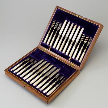 A 24 piece silverplate cutlery set with mother of pearl handles.