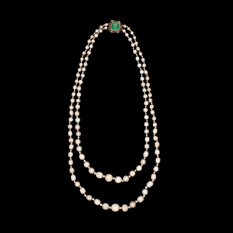 A two strand natural fresh water pearl necklace, Stockholm 1935.