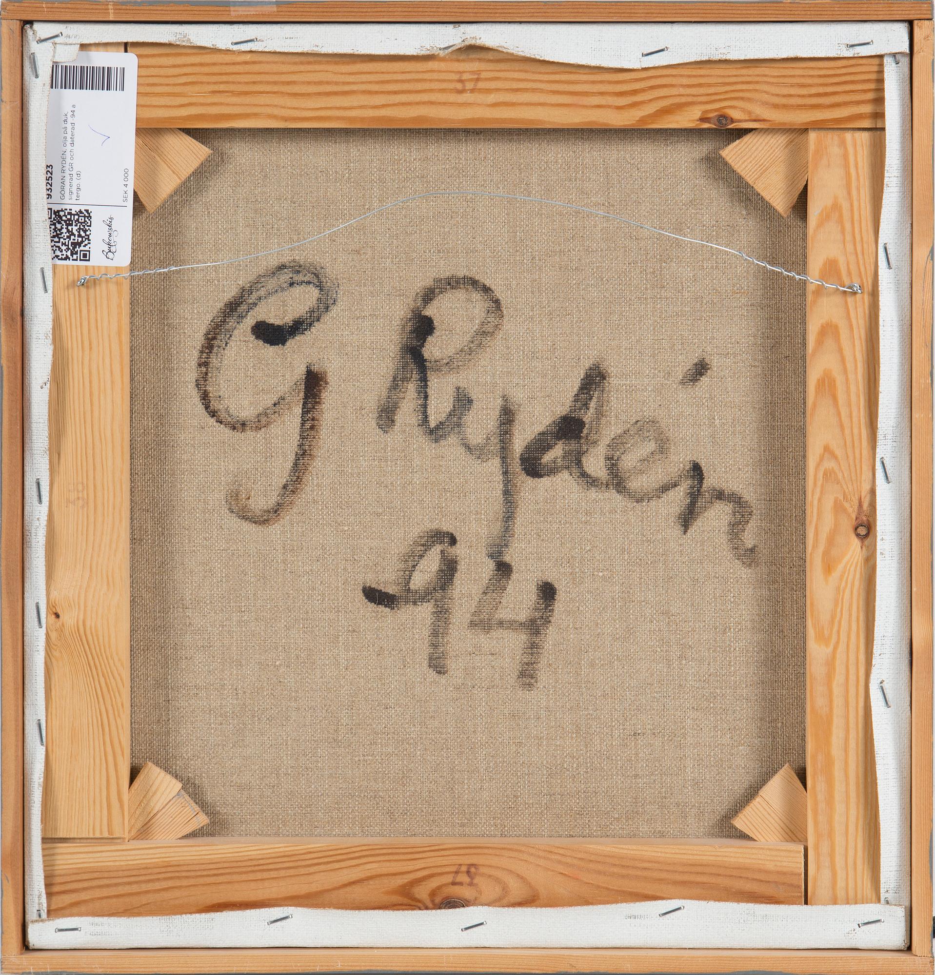 GÖRAN RYDÉN, olja på duk, signerad GR och daterad -94 a tergo.