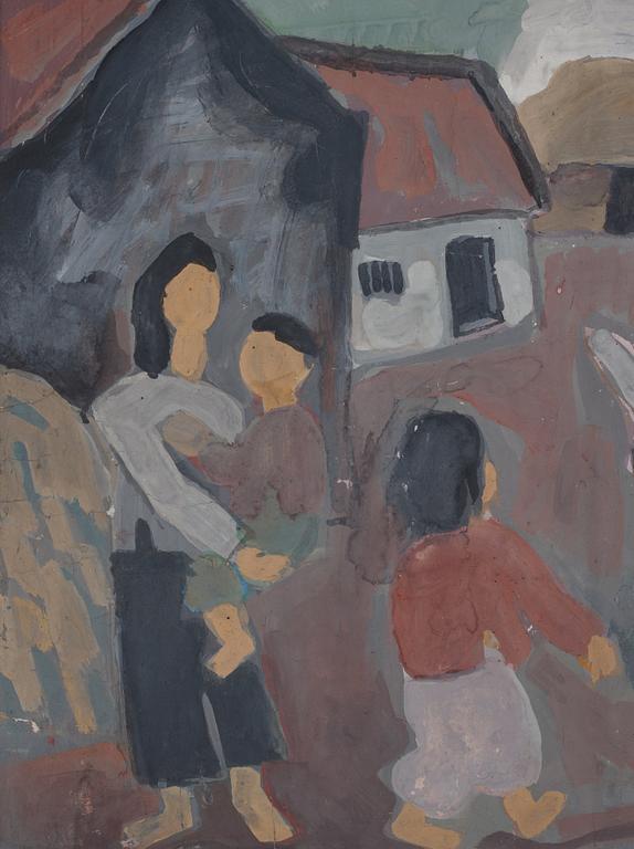 Bui Xuan Phai, Bui Xuan Phai, Bui Xuan Phai, Vietnam (1920-1988), Mor och barn i stadslandskap.