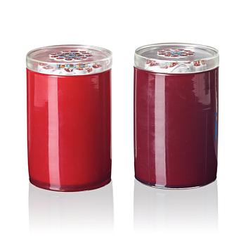 40. VENINI, two glass jars with covers, Murano, Italy 1950's, model 4560.