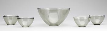 SKÅLAR, 5 st, glas, "Fuga", Sven Palmqvist, Orrefors, 1900-tal.