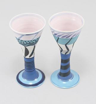 GLAS, 13 st, samt SKÅLAR, ett par, stengods, Herman Fogelin, signerade, 1900-talets slut.