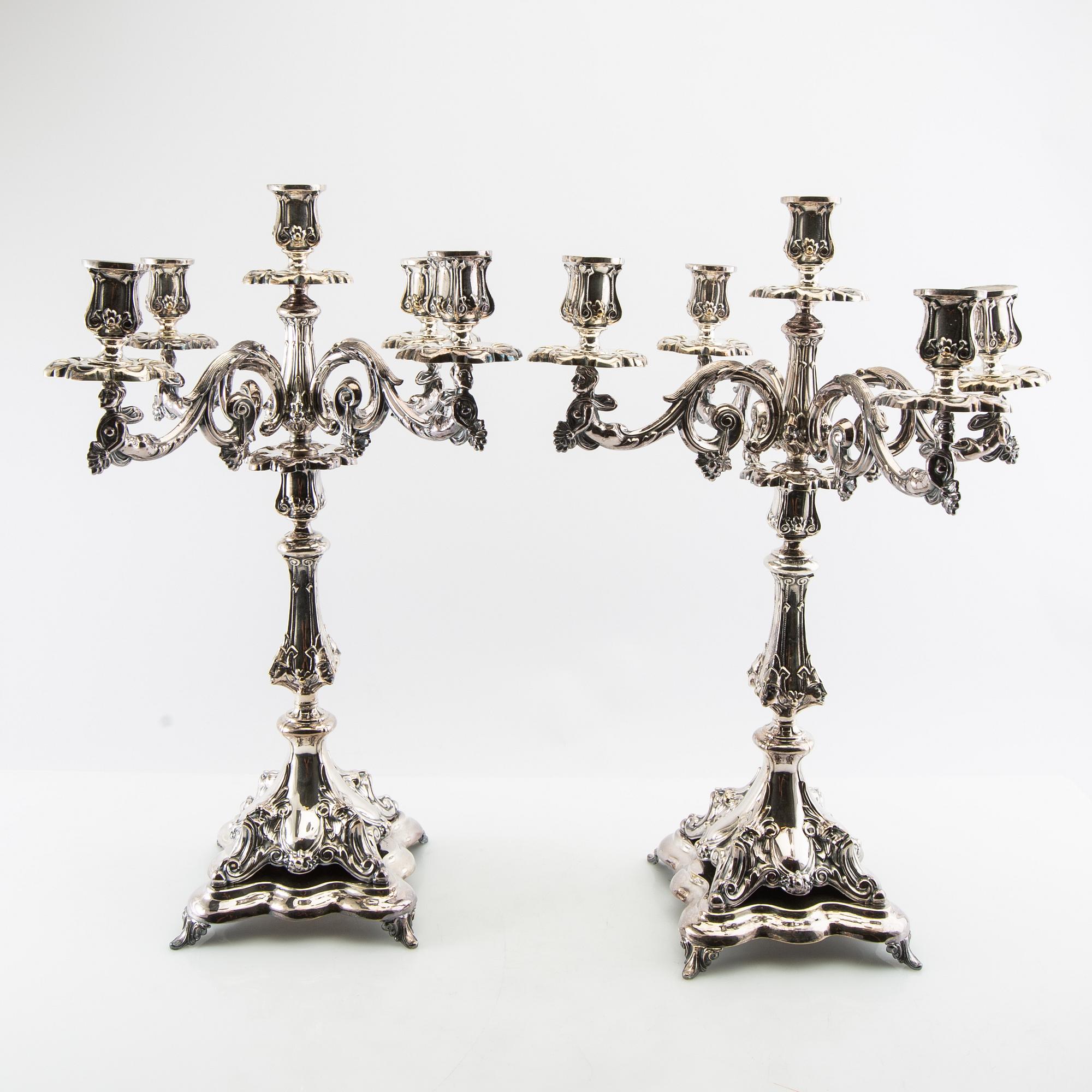 Candelabra, a pair, Rococo style, silver-plated, circa 1900.