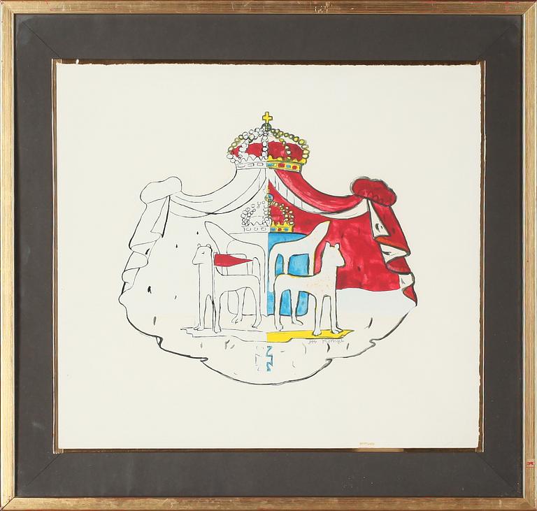 STAFFAN HALLSTRÖM, blandteknik, provtryck, monogramsignerad.