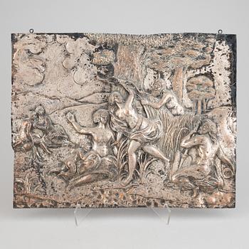 A baroque style silver-plated copper reflief, 19th century.