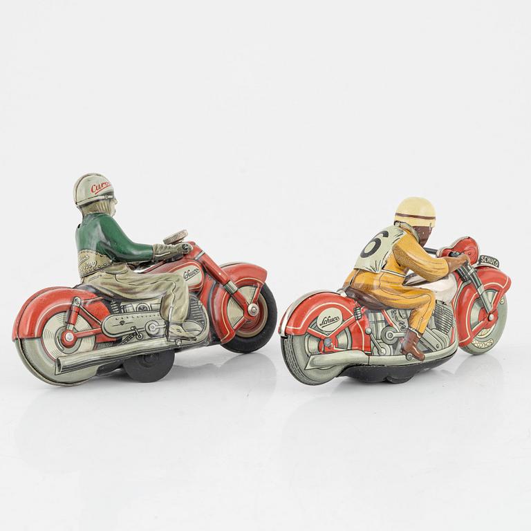 Schuco, motorcycles 2 pcs, "Mirakomot 102" and "Curvo 1000", Germany, mid-20th century.