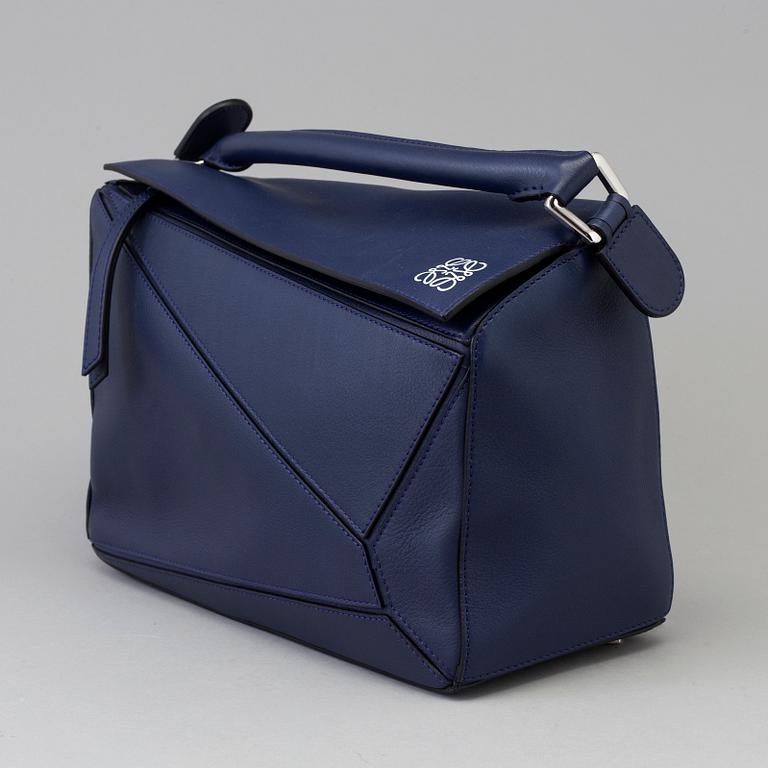 A blue claf leather Puzzle small bag by Loewe 2017.