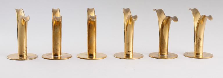 LJUSSTAKAR, 6 st, mässing, "Liljan", Ivar Ålenius Björk,  Ystad-Metall, 1900-tal.