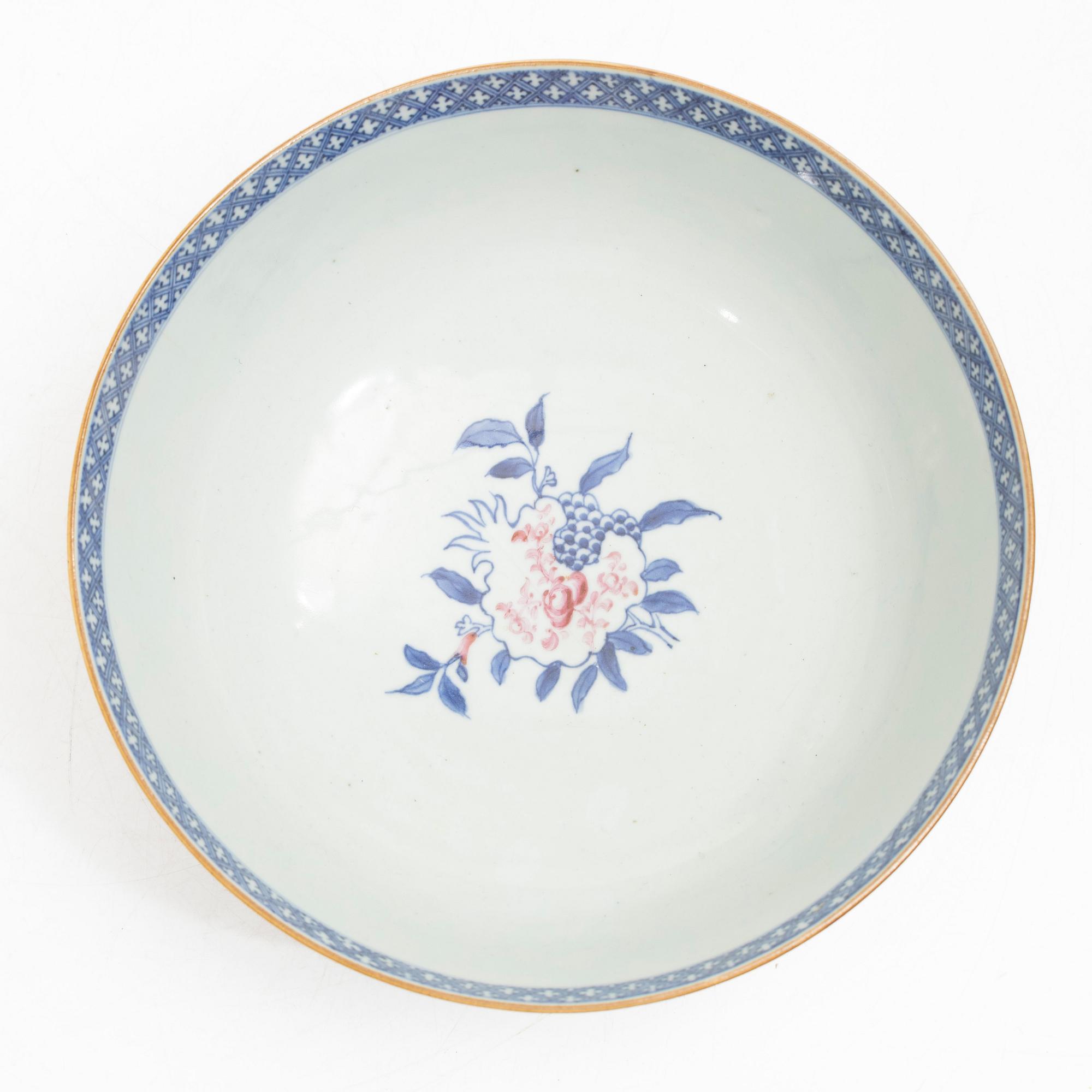 Three porcelain punch bowls, China, Qianlong (1736-95).