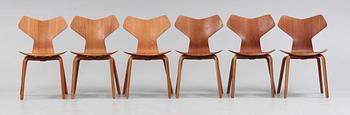 ARNE JACOBSEN, "Grand Prix", stolar, 6 st, Fritz Hansen, Danmark, sannolikt 1950-60-tal.