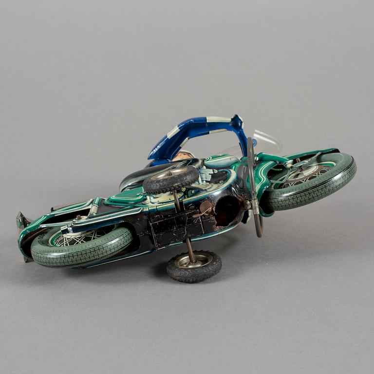 LEKSAKSMOTORCYKEL, litograferad plåt, Dunlop, Tyskland, 1900-talets mitt.