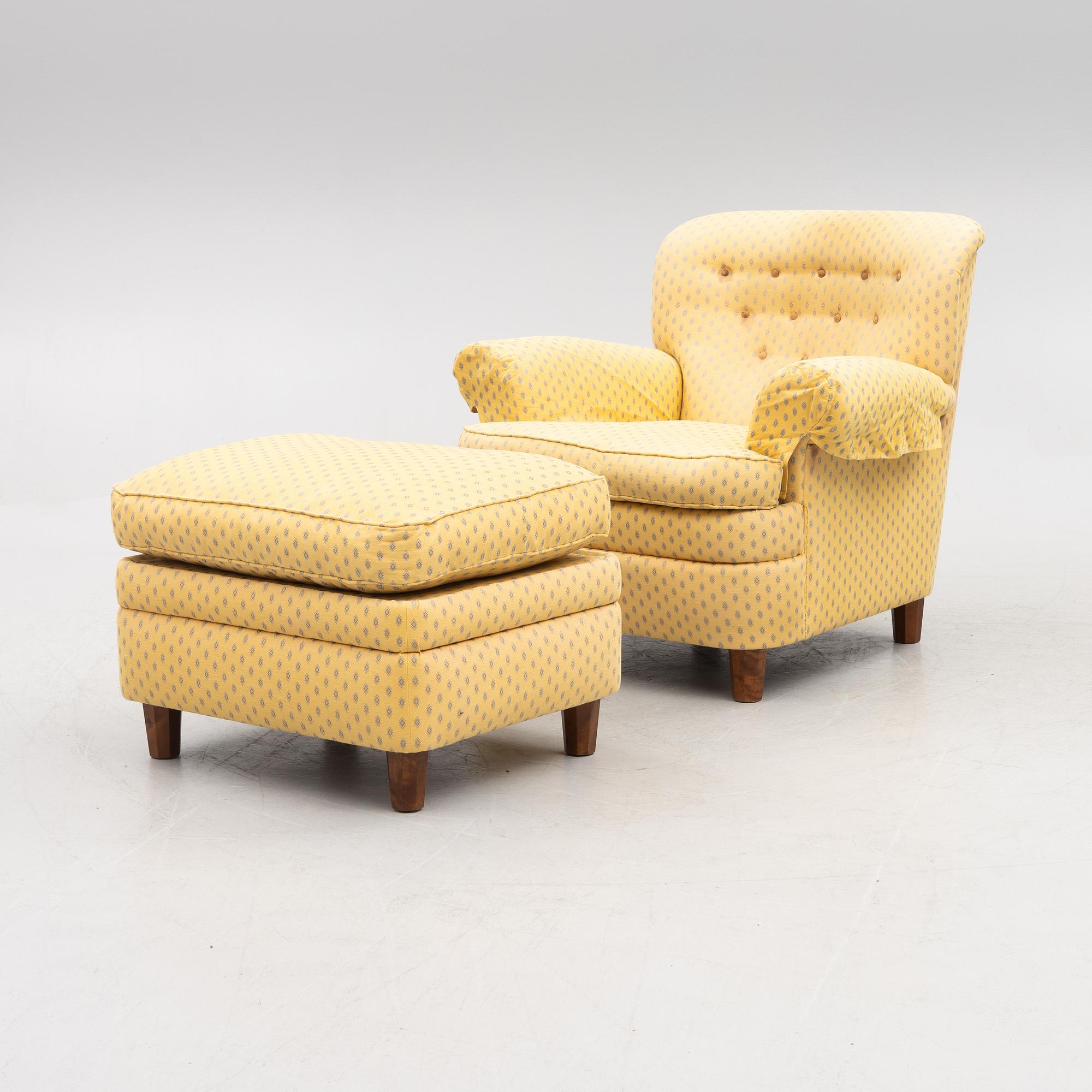 Josef Frank, fåtölj med fotpall, modell 336, Firma Svenskt Tenn.
