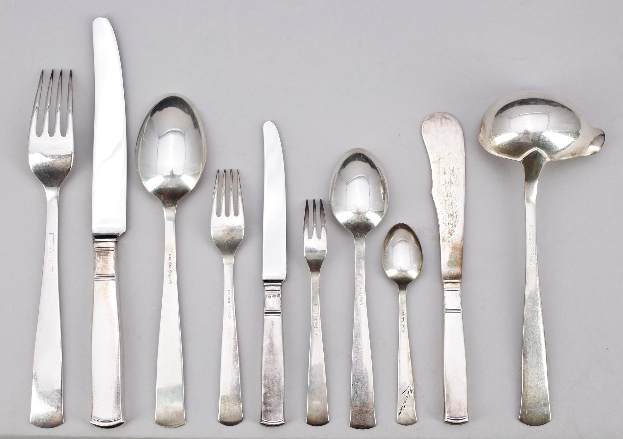 BESTICKSERVIS, 108 delar, silver, Rosenholm, Jacob Ängman, 1900-talets mitt/andra hälft. Tot vikt ca 3600 gram.