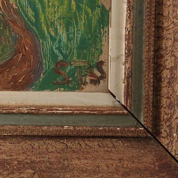 OKÄND KONSTNÄR, olja på pannå, monogramsignerad och daterad -55?.