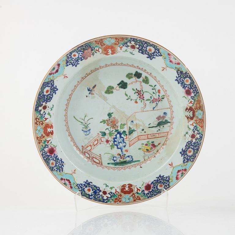 A famille rose Chinese export punchbowl and a basin, Qing dynasty, Qianlong (1736-95).