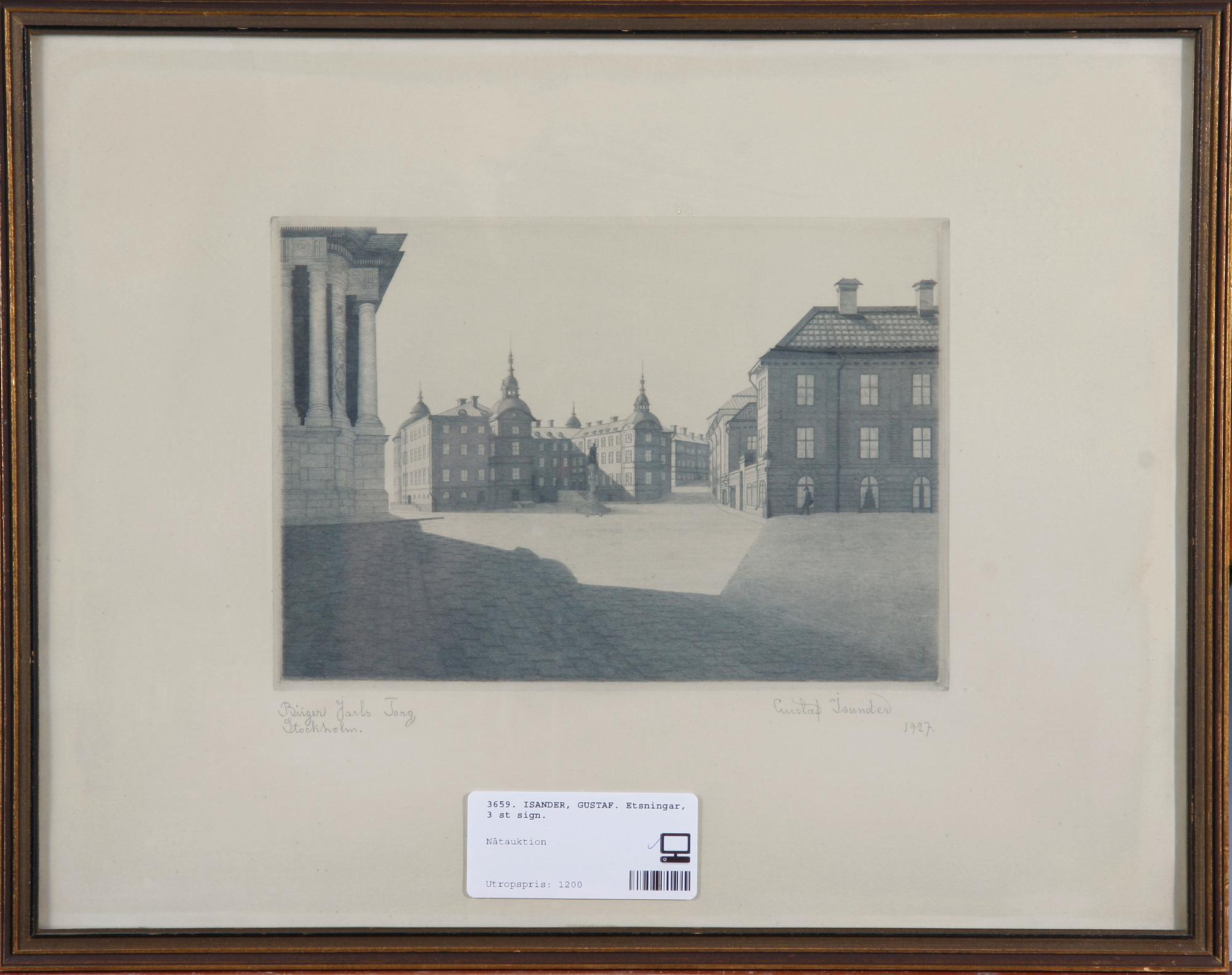 ISANDER, GUSTAF. Etsningar, 3 st sign.