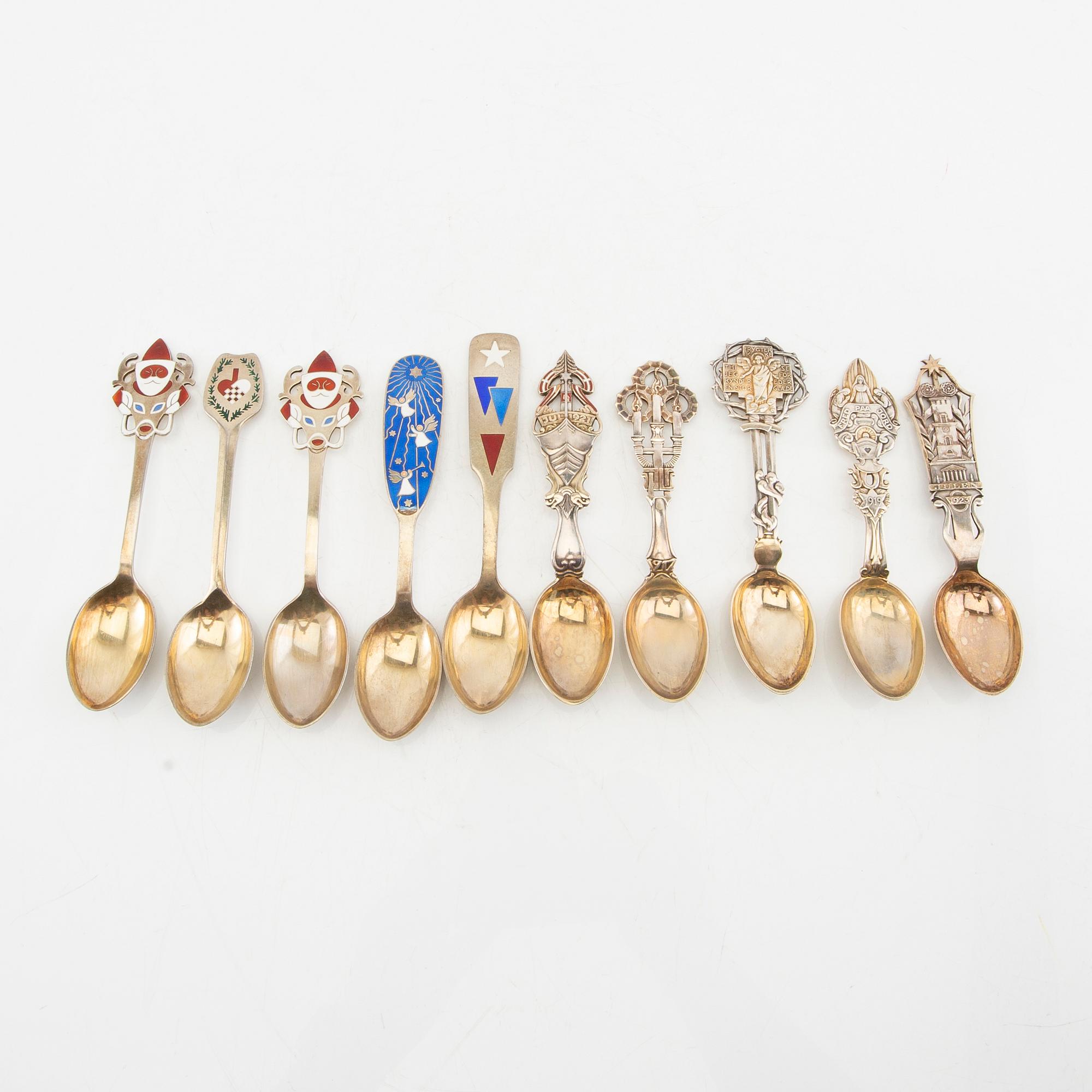 Anton Michelsen, anniversary spoons 10 pcs sterling silver for Georg Jensen, Denmark, second half of the 20th century.