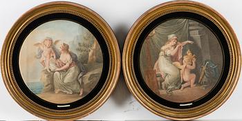 after, a pair of stipple engraving, engraved by Francesco Bartolozzi, the turn of the 19th century.