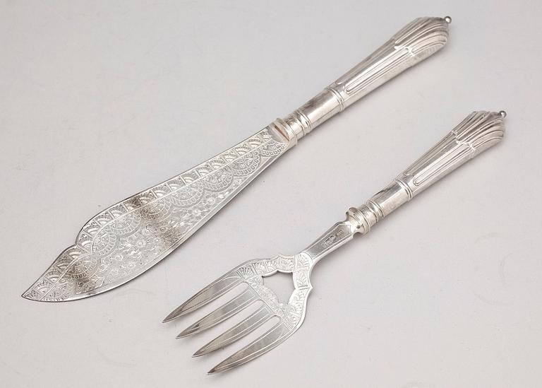 FISKBESTICK, 14 delar, silver, Goldsmiths & Silversmiths Company LTD, London, tidigt 1900-tal. Totalvikt ca 660 g.