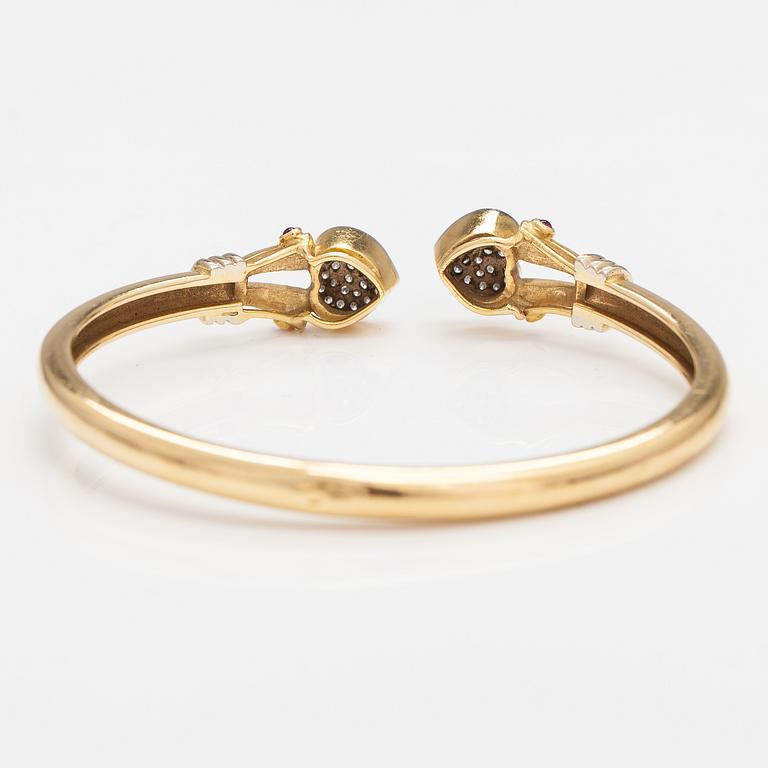 RANNEKORU, 14K kultaa, timantteja n. 0.24 ct yht ja rubiineja.