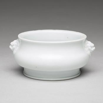 A blanc de chine censer, probably late Ming dynasty.