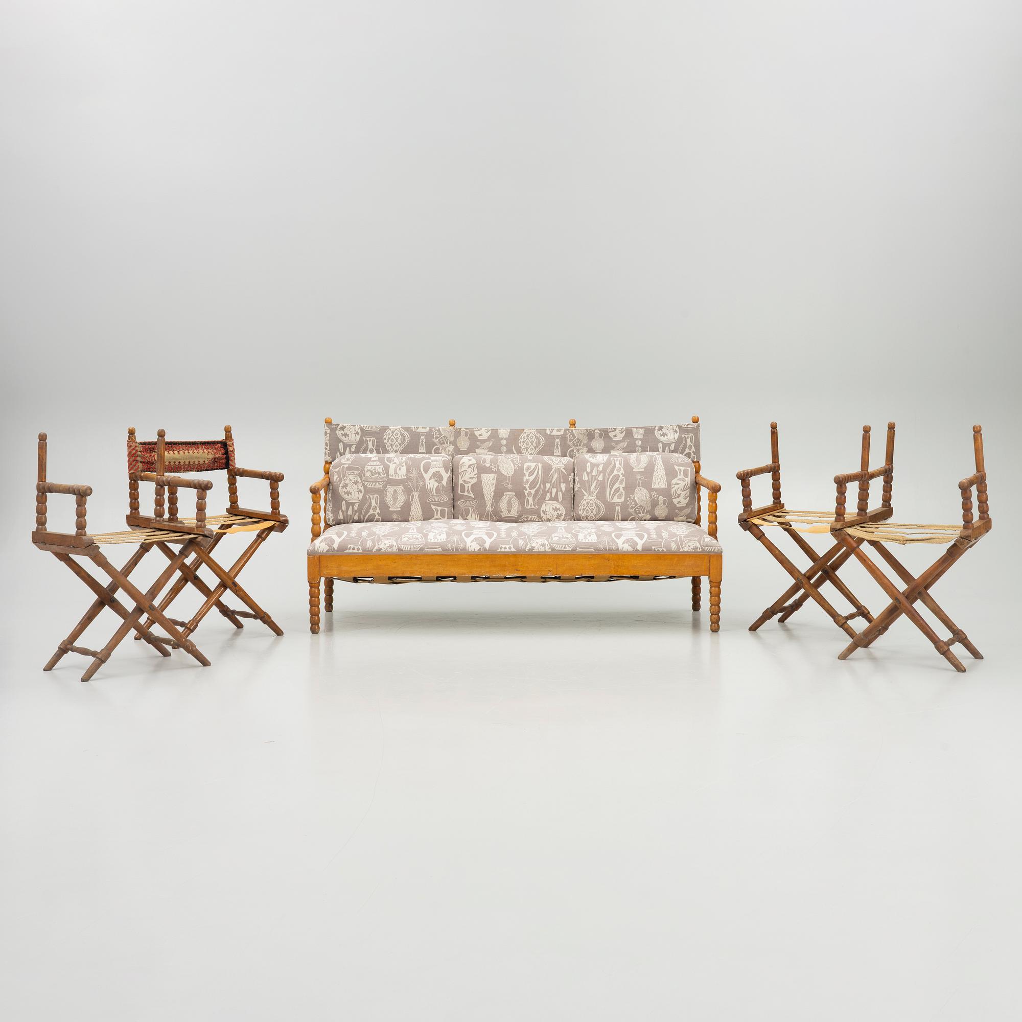 A sofa and four foldable armchairs, first half of the 19th century.