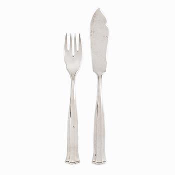 A 12-piece silver fish flatware-service, German with Swedish import marks, 20th century.