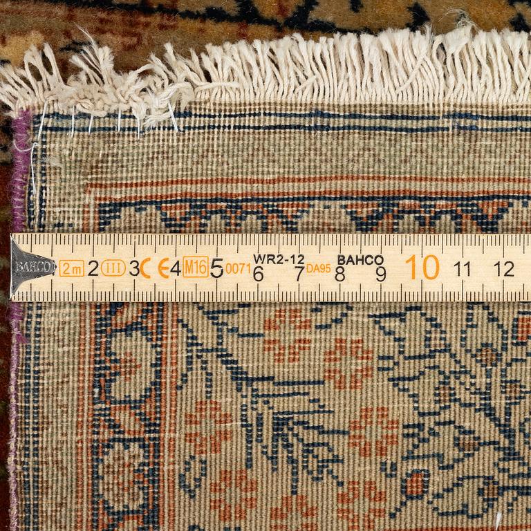 An antique pictoral, part silk Kashan 'Mohtasham' rug, Central Persia, c. 87 x 65 cm.