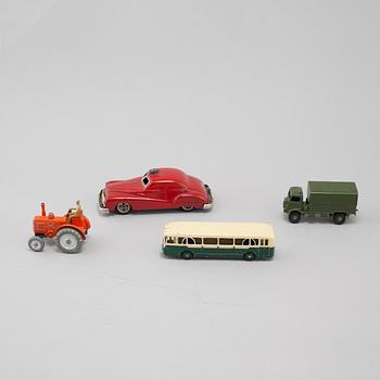 16 toy cars, mostly by Dinky Toys, from the latter half of the 20th century.
