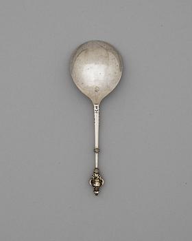 A Scandinavian 17th century parcel-gilt spoon, un identified makers mark,
