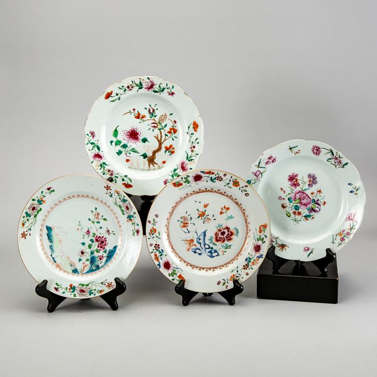 A set of four Chinese Qianlong famille rose plates.