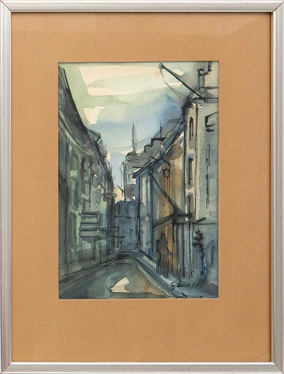 Bertil Gadö, Harbour scene and city scene, two pieces.