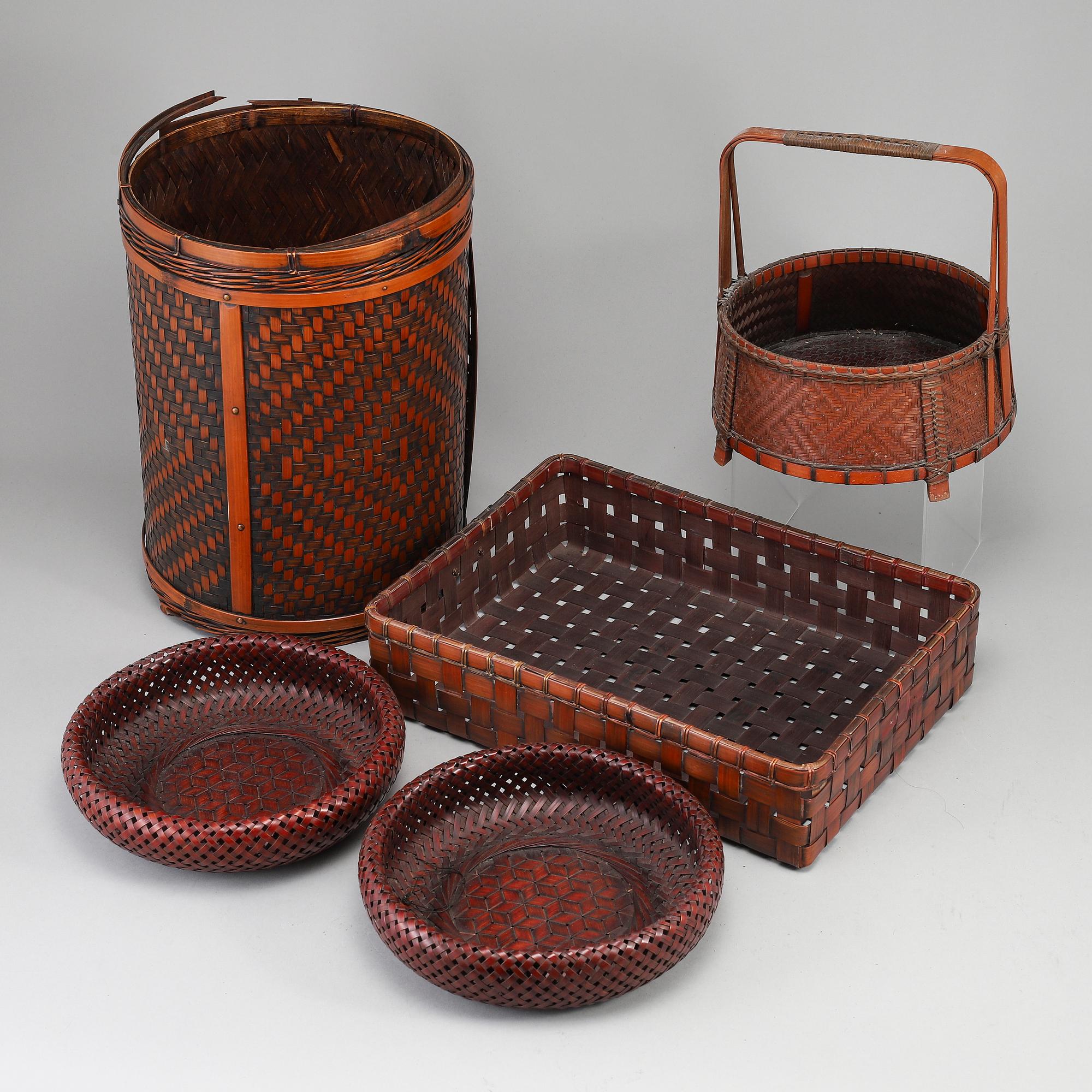 A group of five Japanese baskets, 19/20th Century.