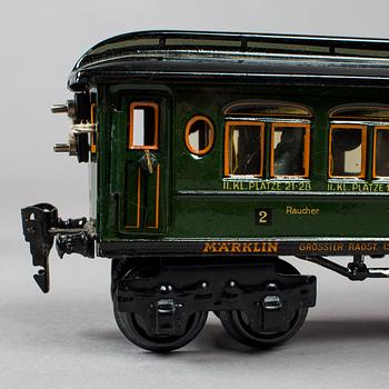 MÄRKLIN, 6 stycken tågvagnar, 0-skalan, Tyskland, 1920/30-tal.