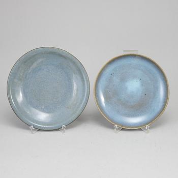 Two Jun glazed dishes, presumably 20th Century.