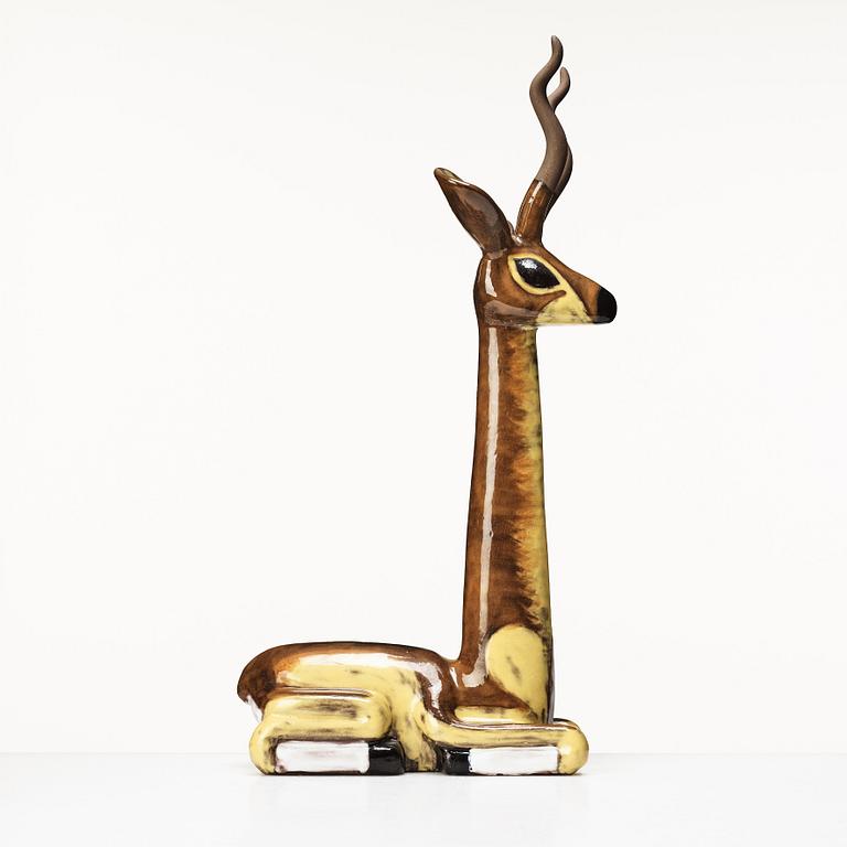 Vicke Lindstrand, a glazed ceramic figure of a gazelle, Upsala-Ekeby, 1948-60.