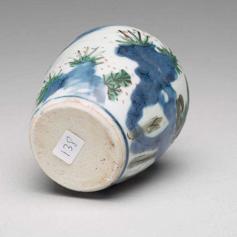 A small wucai Transitional jar, 17th Century.