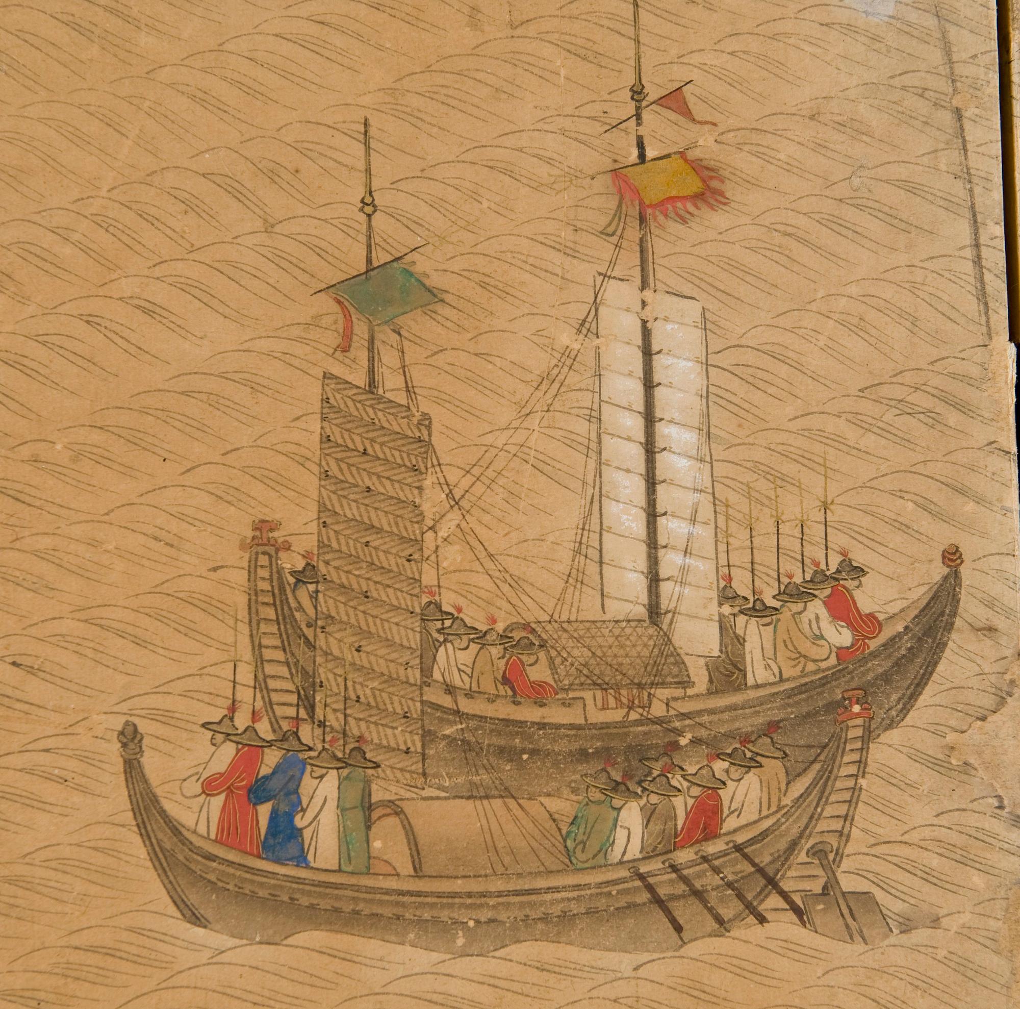 VIKSKÄRM, sex delar, tusch och akvarell på papper. Okänd Japansk konstnär, troligen 1600-tal.