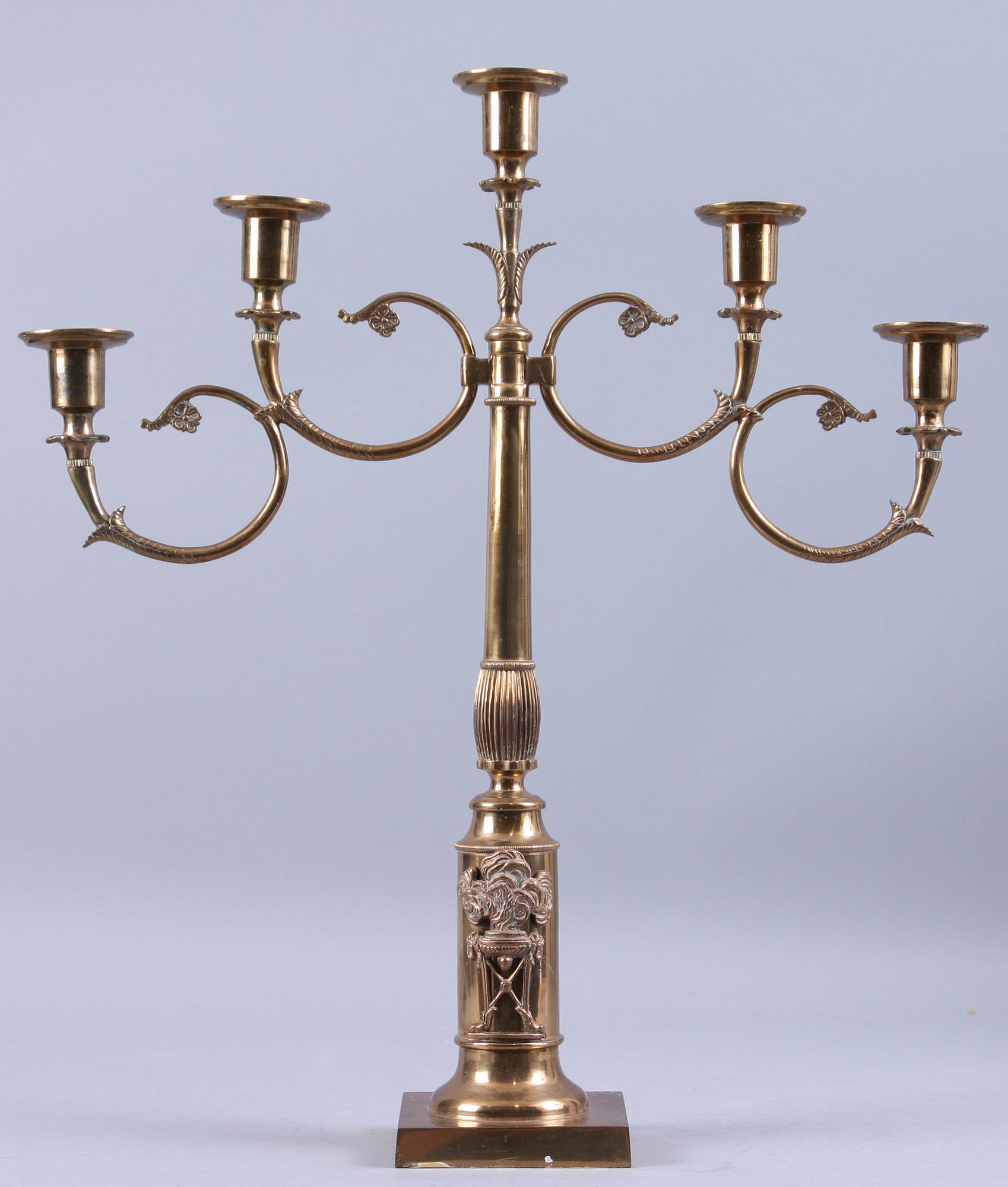 KANDELABER, mässing, empirstil.