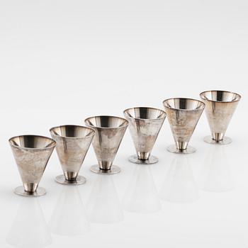 Wiwen Nilsson, cocktail glasses, 6 pcs., silver, Lund, 1957-63.
